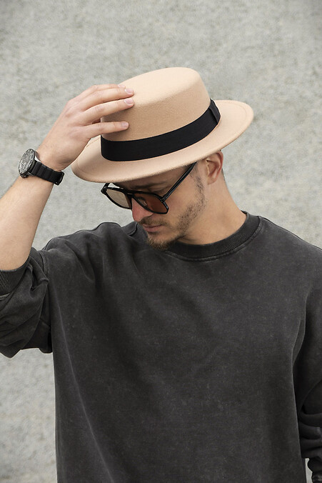 Walter Men's Hat with Ribbon Beige - #8049702