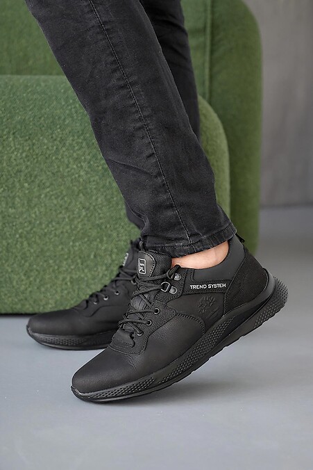 Men's spring-autumn leather sneakers. Sneakers. Color: black. #8019705