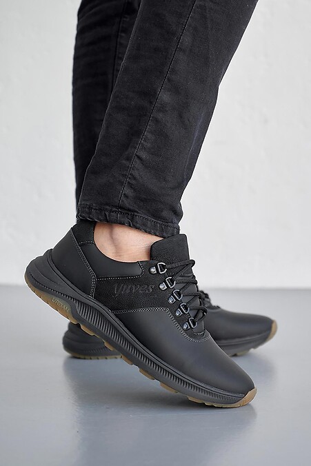 Мужские кроссовки кожаные весенне-осенние. Кроссовки. Цвет: черный. #8019706