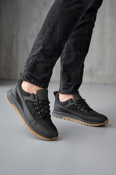 Men's leather sneakers spring-autumn. Sneakers. Color: black. #8019708