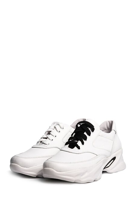 Белые кожаные кроссовки на высокой светлой подошве. Кроссовки. Цвет: белый. #4205709