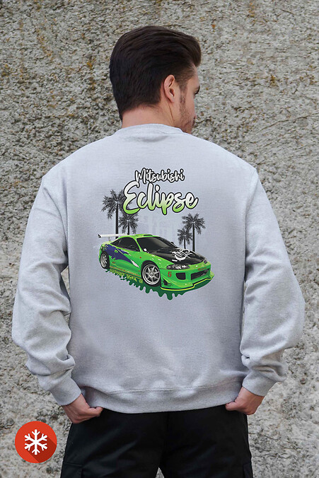 Чоловічий Утеплений Оверсайз Світшот На Флісі З Принтом  Eclips Gray - #8055710