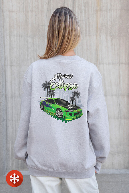 Жіночий Утеплений Оверсайз Світшот На Флісі З Принтом  Eclips Gray - #8055711