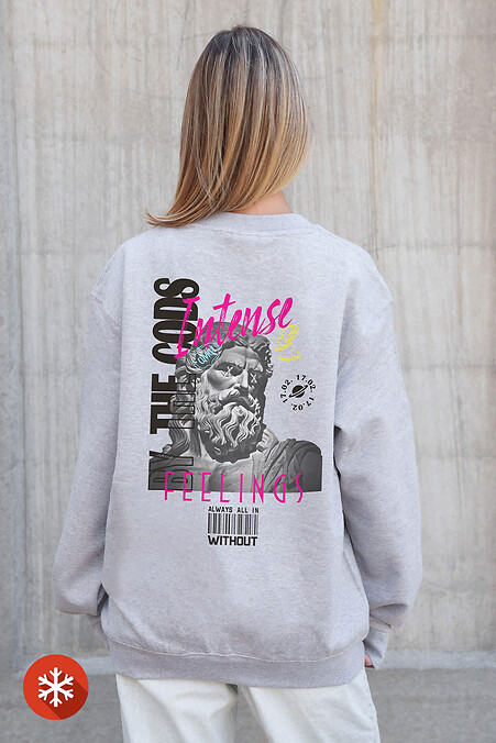 Жіночий Утеплений Оверсайз Світшот На Флісі З Принтом  Feelings Gray - #8055713