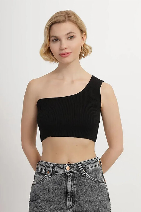 Женский вязаный топ на одно плечо черного цвета - #4038715