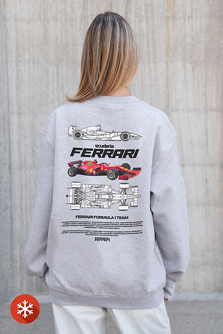 Женский Утепленный Оверсайз Свитшот На Флисе С Принтом Ferrari Gray - #8055715