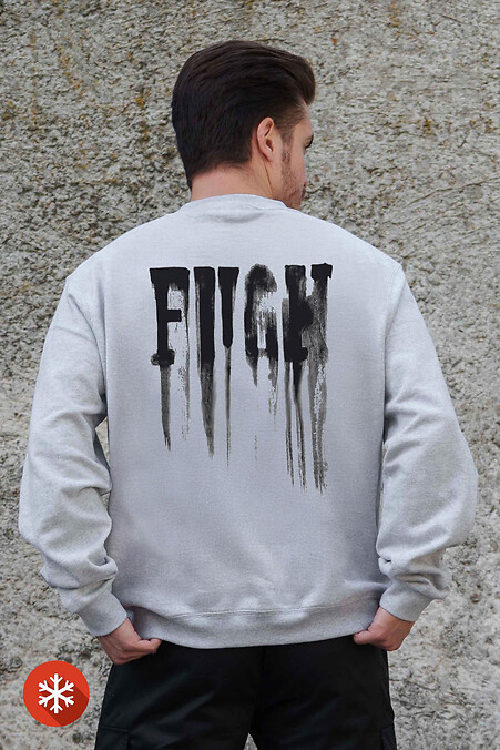 Чоловічий Утеплений Оверсайз Світшот На Флісі З Принтом Fight Gray - #8055716