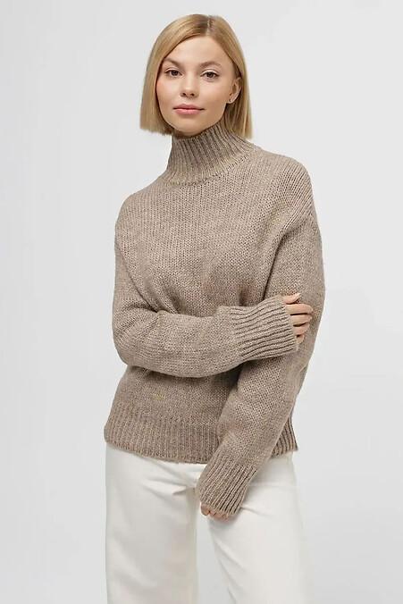Damski sweter z dzianiny w kolorze ciemnego beżu - #4038719