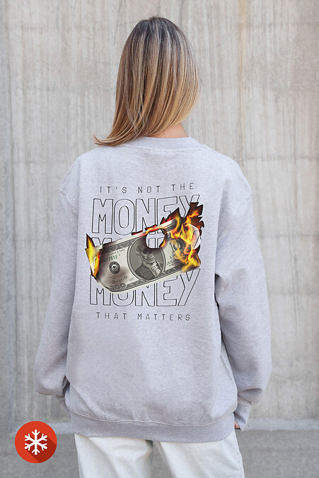 Жіночий Утеплений Оверсайз Світшот На Флісі З Принтом Fire Gray - #8055719