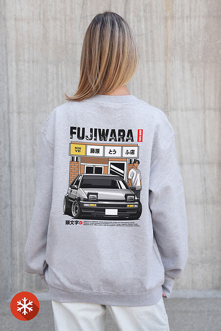 Жіночий Утеплений Оверсайз Світшот На Флісі З Принтом Fujiwara Gray - #8055721