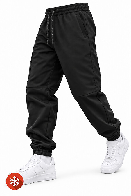 Men's Black Warm Fleece Lined Jogger Pants Without - #8056722