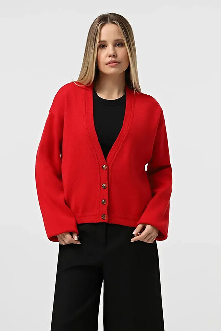 Damski kardigan z dzianiny w kolorze czerwonym. Żakiety i kardigany. Kolor: czerwony. #4038726