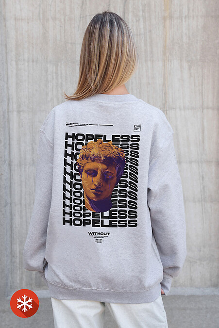 Women's Insulated Oversized Fleece Sweatshirt With Printed Hopeless Gray - #8055731