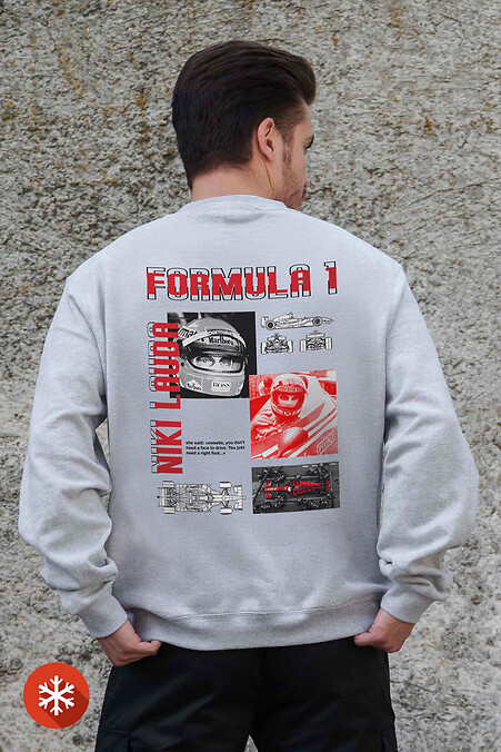Męska ocieplana bluza polarowa z nadrukiem Lauda Gray - #8055732
