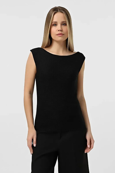 Вязаная женская майка черного цвета - #4038739