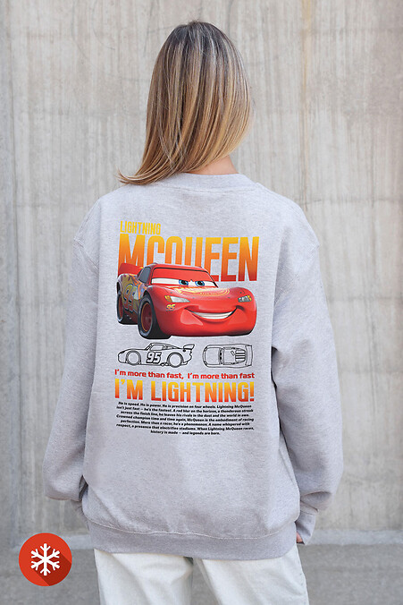 Жіночий Утеплений Оверсайз Світшот На Флісі З Принтом  Mcqueen Gray - #8055739