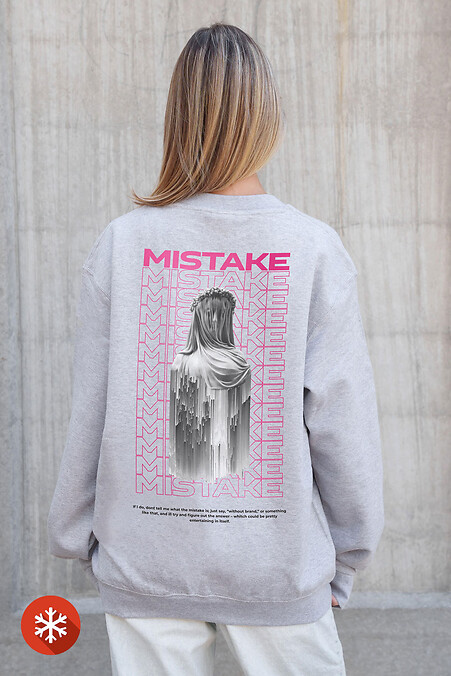Женский Утепленный Оверсайз Свитшот На Флисе С Принтом Mistake Gray - #8055741