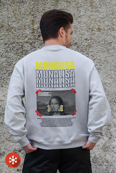 Męska ocieplana bluza polarowa z nadrukiem Monalisa Szary - #8055742