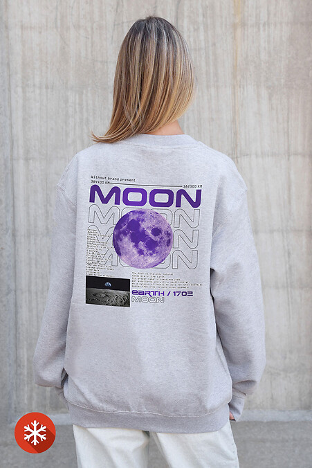 Жіночий Утеплений Оверсайз Світшот На Флісі З Принтом  Moon Gray - #8055747
