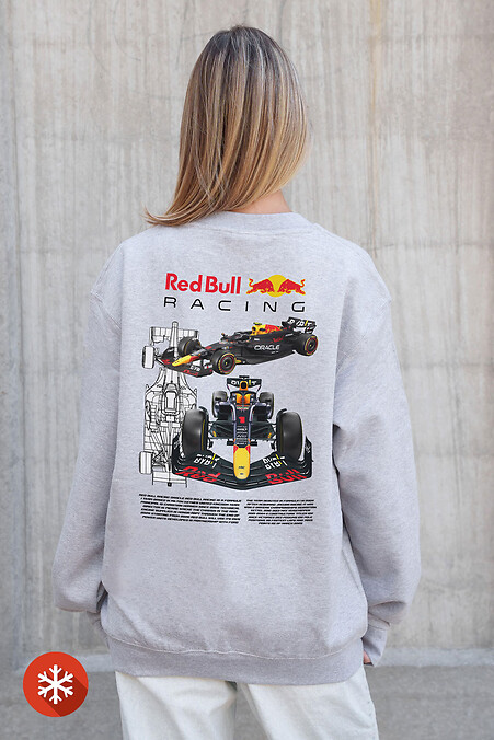 Жіночий Утеплений Оверсайз Світшот На Флісі З Принтом  Redbull Gray - #8055751