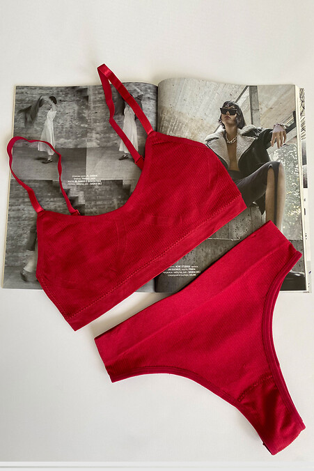 Lingerie set Panties+Top Ribbed. Night, home. Color: red. #8048755