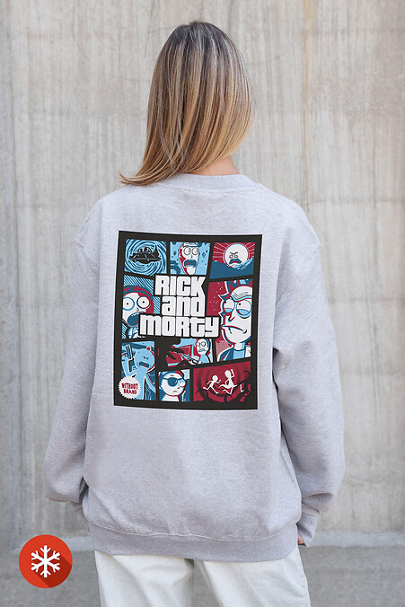 Жіночий Утеплений Оверсайз Світшот На Флісі З Принтом  Rick and Morty Gray - #8055755