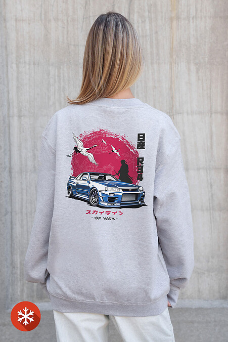 Жіночий Утеплений Оверсайз Світшот На Флісі З Принтом Skyline Gray - #8055761