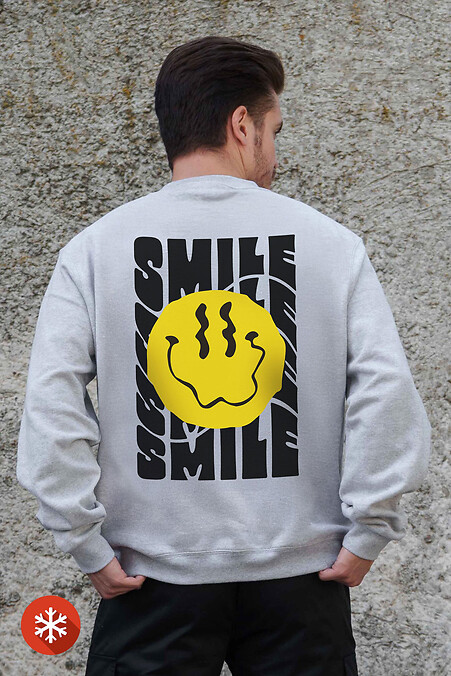Men's Insulated Oversized Fleece Sweatshirt With Printed Smile Gray - #8055762