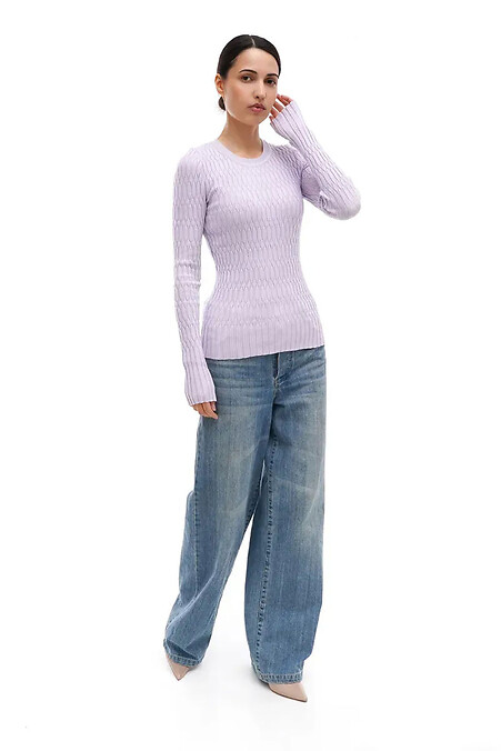 Damski sweter z dzianiny w kolorze liliowym. Bluzy i swetry. Kolor: purpurowy. #4038763