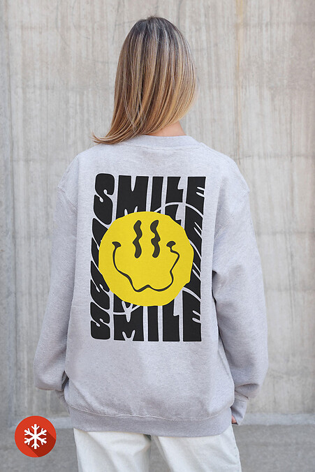 Жіночий Утеплений Оверсайз Світшот На Флісі З Принтом Smile Gray - #8055763