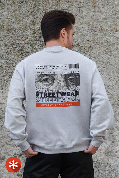 Męska ocieplana bluza polarowa z nadrukiem Streetwear w kolorze szarym - #8055764