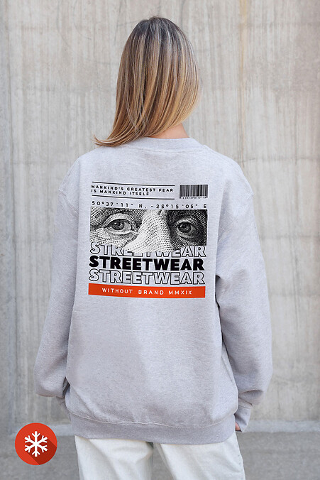 Women's Insulated Oversized Fleece Sweatshirt With Printed Streetwear Gray - #8055765