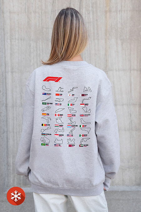 Жіночий Утеплений Оверсайз Світшот На Флісі З Принтом  Track Gray - #8055771