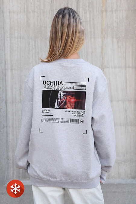 Жіночий Утеплений Оверсайз Світшот На Флісі З Принтом  Uchiha Gray - #8055773