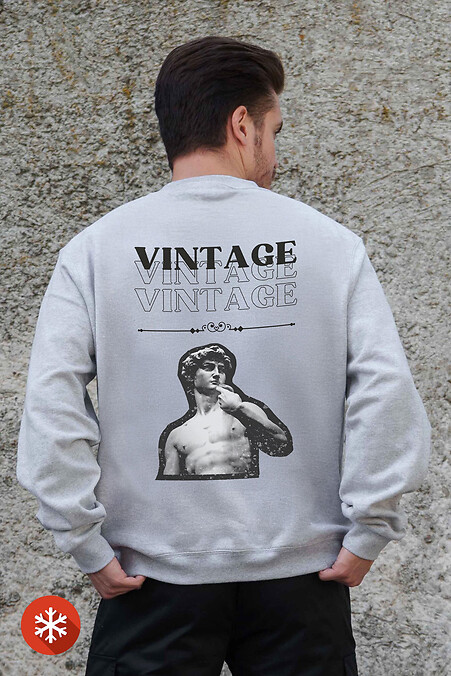 Чоловічий Утеплений Оверсайз Світшот На Флісі З Принтом Vintage Gray - #8055778