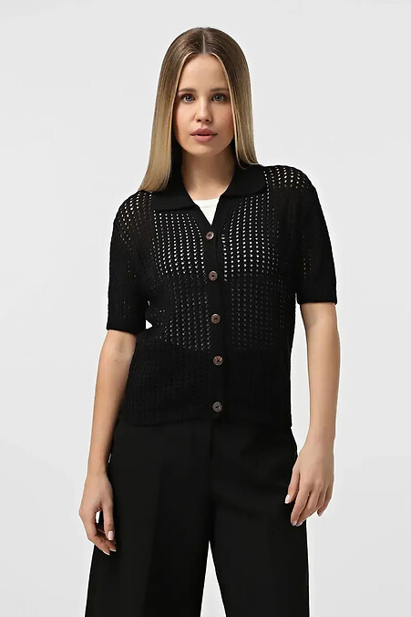 Gestrickte Damen Strickjacke mit Kragen, Schwarz. Jacken, Strickjacken. Farbe: das schwarze. #4038780