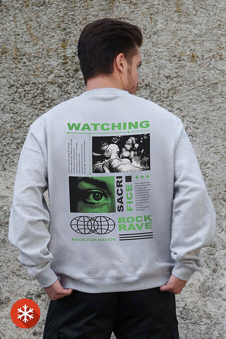 Męska ocieplana bluza z polaru z nadrukiem Watching Gray - #8055782