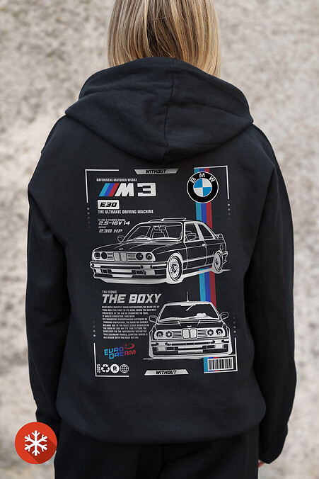 Жіноче Утеплене Зіп Худі На Флісі Зіпер З Принтом BMW Kane Black - #8055787