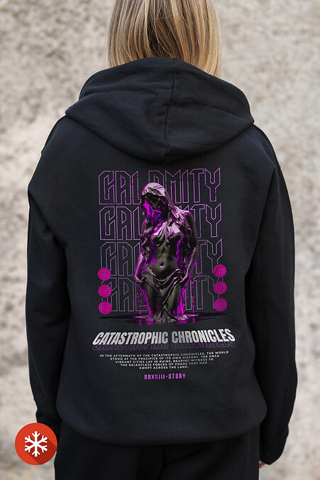 Жіноче Утеплене Зіп Худі На Флісі Зіпер З Принтом Calomity  Kane Black - #8055789