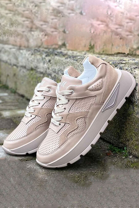 Women's spring-autumn leather sneakers. Sneakers. Color: beige. #8019790