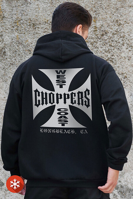 Мужское Утепленное Зип Худи На Флисе Зипер С Принтом Choppers Kane Black - #8055794