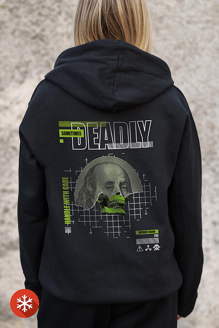 Women's Insulated Zip Hoodie On Fleece Zipper With Printed Deadly Kane Black - #8055797