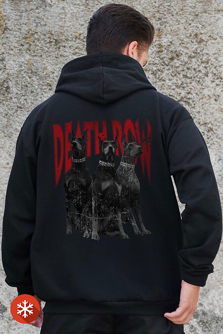 Męska ocieplana bluza z kapturem na zamek z polaru z nadrukiem Deathrow Kane Black - #8055798