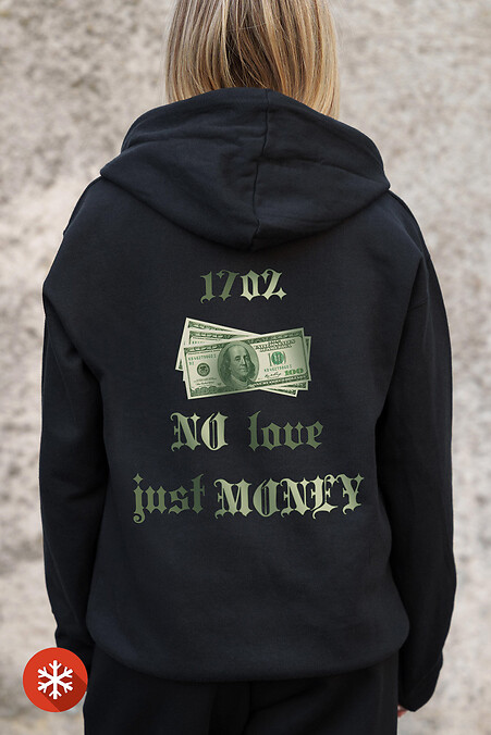 Women's Insulated Zip Hoodie On Fleece Zipper With Print Dollar Kane Black - #8055803