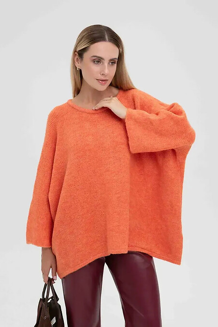 Damski sweter z dzianiny w kolorze pomarańczowym - #4038808