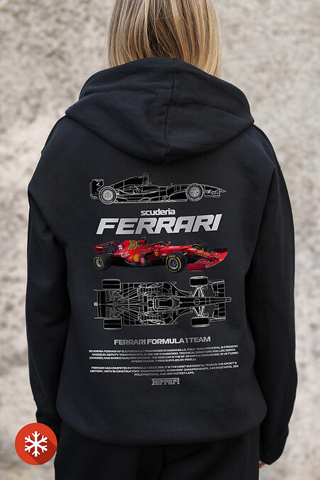 Women's Insulated Zip Hoodie On Fleece Zipper With Ferrari Print Kane Black - #8055813
