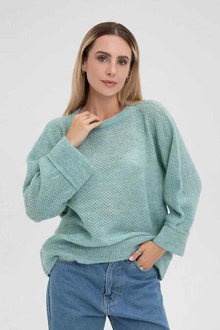 Damski sweter z dzianiny w kolorze jasnozielonym - #4038815