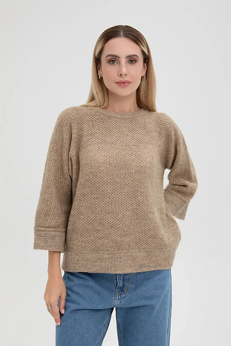 Жіночий шерстяний в'язаний джемпер темно-бежевого кольору - #4038816