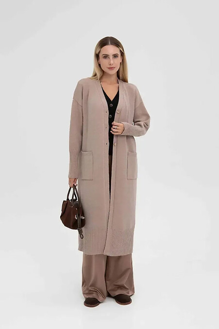 Жіночий в'язаний довгий кардиган бежевого кольору - #4038817