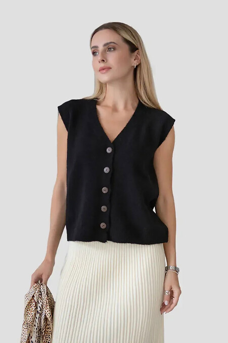 Жіночий в'язаний шерстяний жилет чорного кольору - #4038821